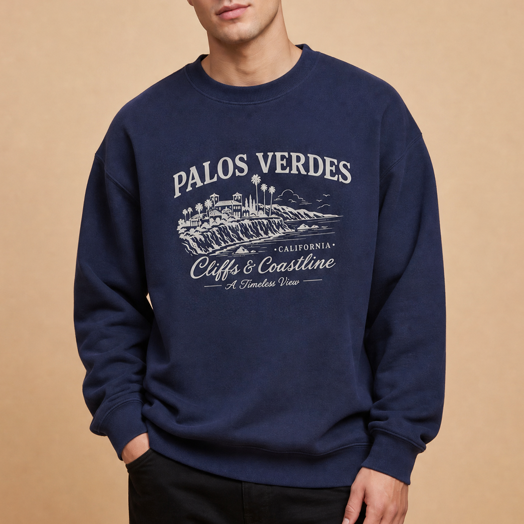 Palos Verdes cliffs and coastline graphic sweatshirt in navy