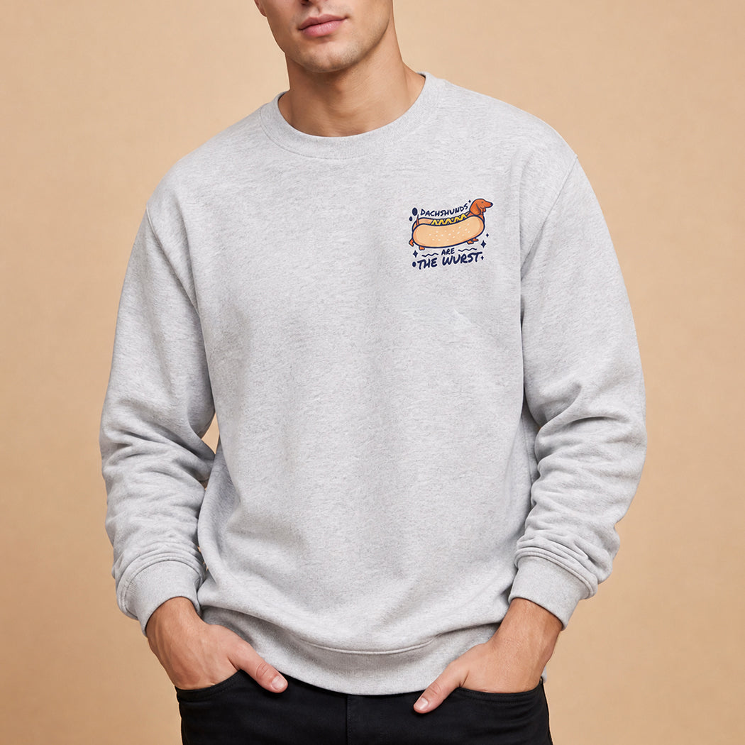 Dachshunds Are The Wurst graphic sweatshirt in ash grey
