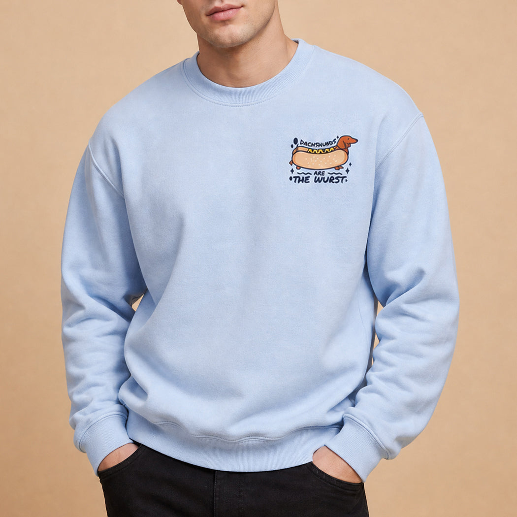 Dachshunds Are The Wurst graphic sweatshirt in light blue