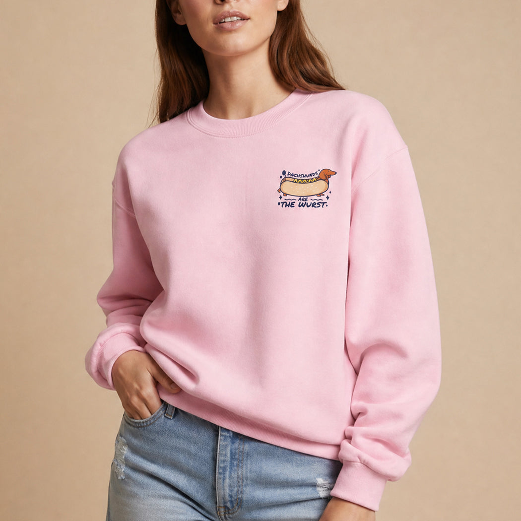 Dachshunds Are The Wurst graphic sweatshirt, front view