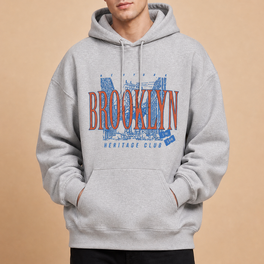 Brooklyn Heritage Club vintage graphic hoodie in ash grey, front view