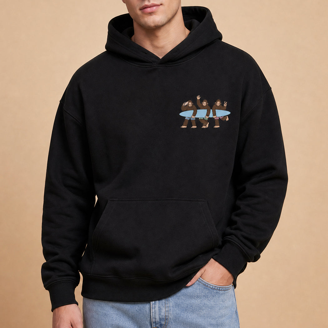 Surf Squatch Bigfoot graphic hoodie in black