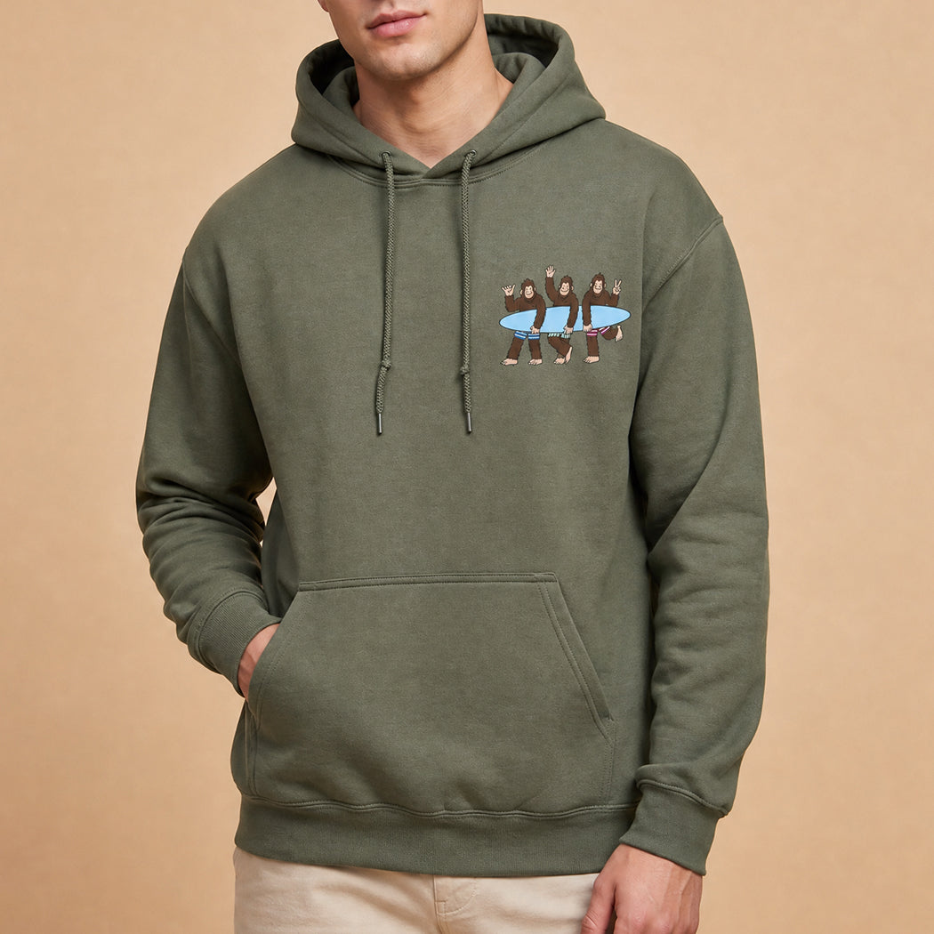 Surf Squatch Bigfoot graphic hoodie in military green
