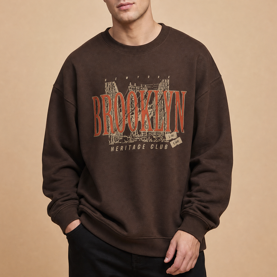 Brooklyn Heritage Club graphic sweatshirt in dark chocolate