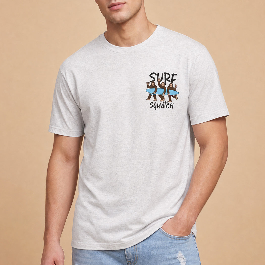 Surf Squatch Bigfoot graphic t-shirt in ash grey