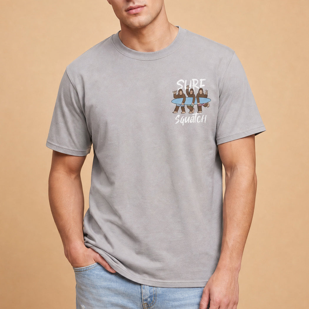 Surf Squatch Bigfoot graphic t-shirt in gravel grey