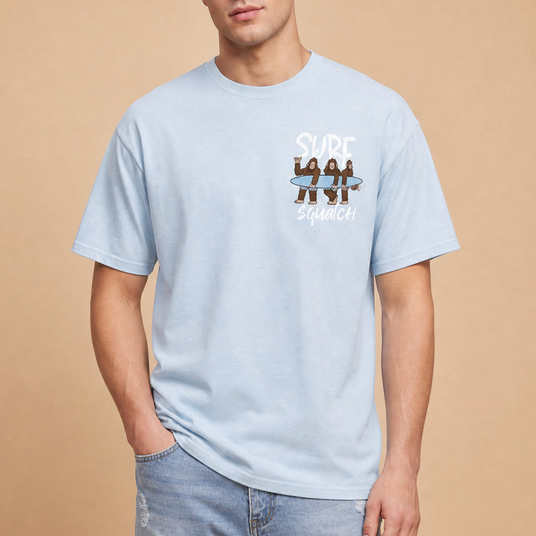 Surf Squatch Bigfoot graphic t-shirt in light blue
