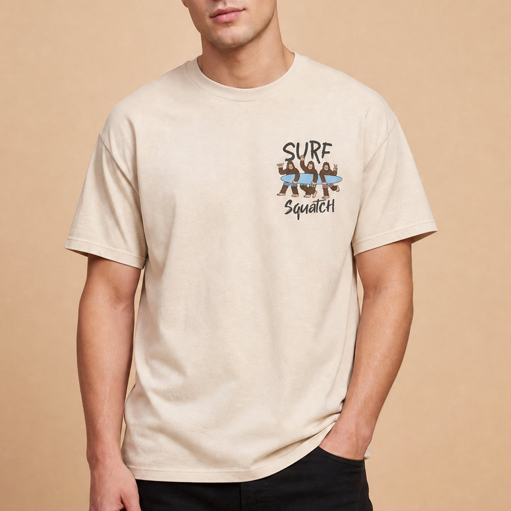 Surf Squatch Bigfoot graphic t-shirt in sand