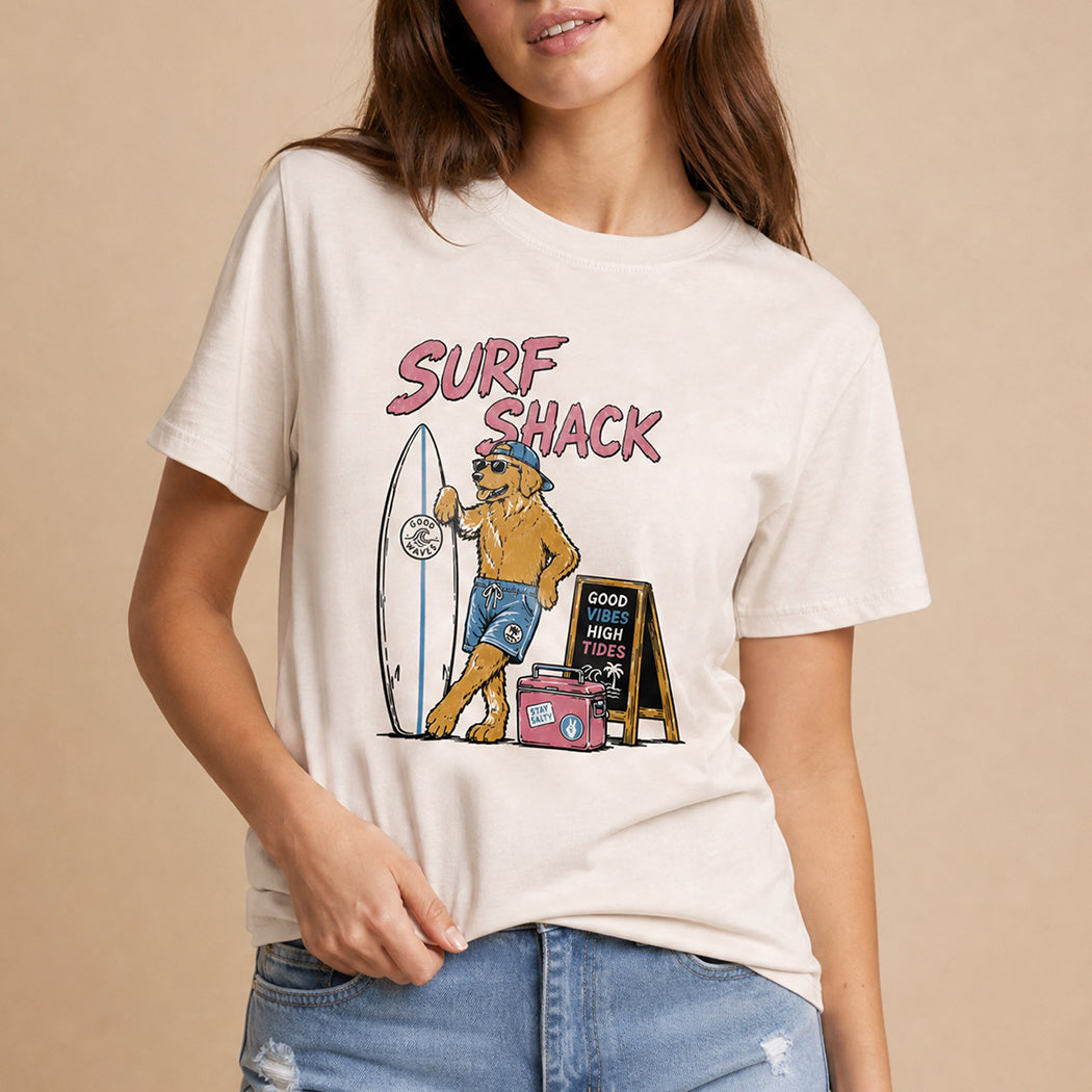 Surf Shack dog graphic t-shirt in off-white