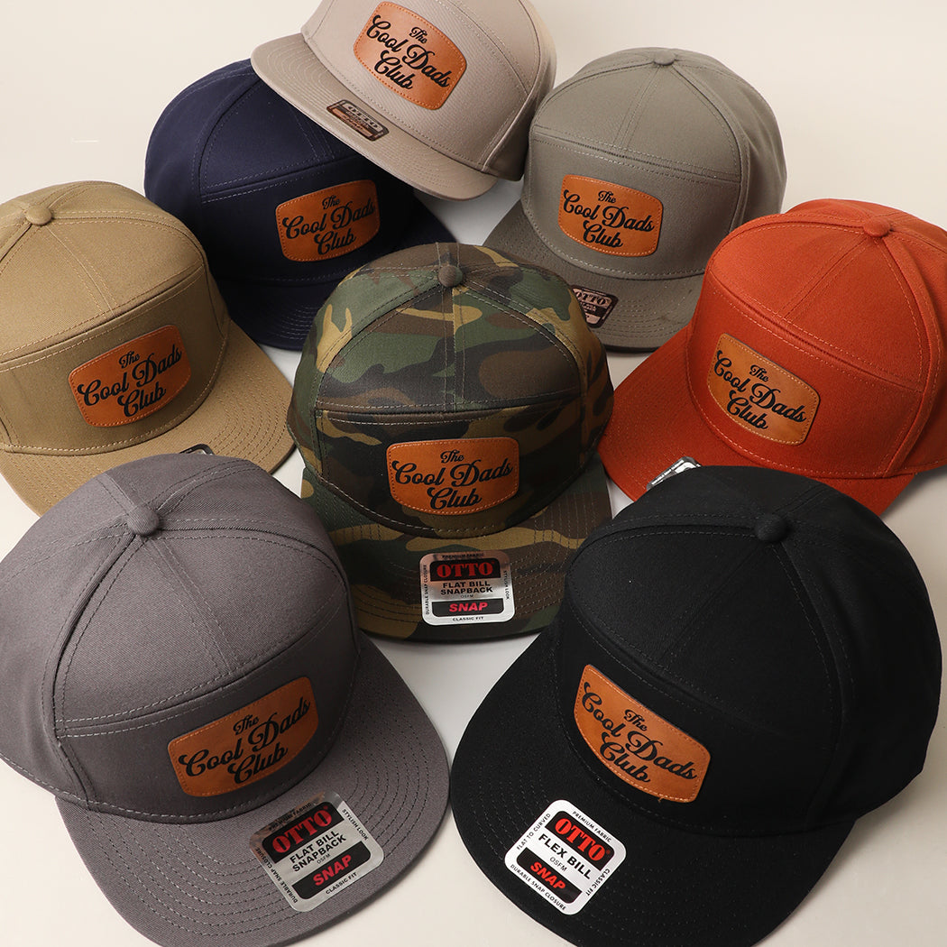 The Cool Dads Club 7-panel snapback hat, front view