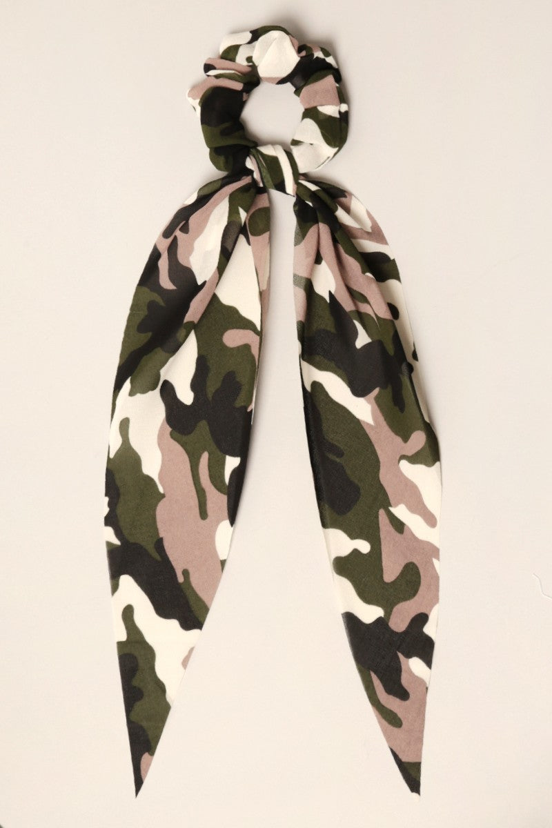 Camo Print Ponytail Scrunchie Scarf Hair Tie - Fashion CITY