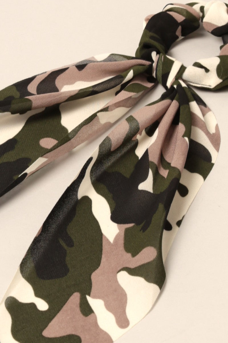 Camo Print Ponytail Scrunchie Scarf Hair Tie - Fashion CITY