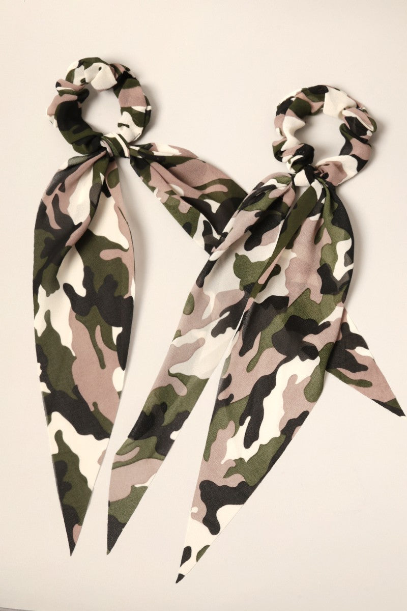 Camo Print Ponytail Scrunchie Scarf Hair Tie - Fashion CITY