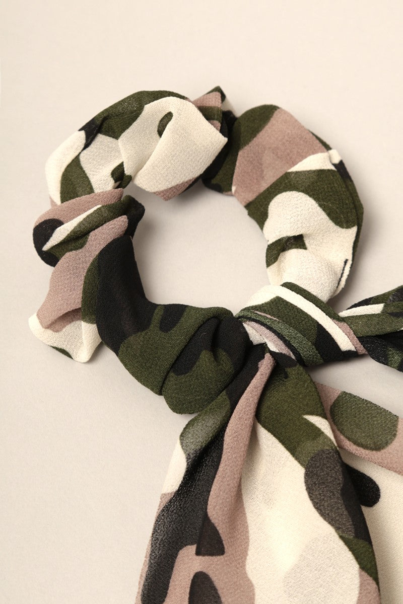 Camo Print Ponytail Scrunchie Scarf Hair Tie - Fashion CITY