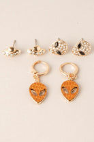 3Pairs- Multi UFO Alien Earrings Set - Fashion CITY