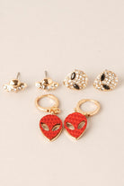 3Pairs- Multi UFO Alien Earrings Set - Fashion CITY