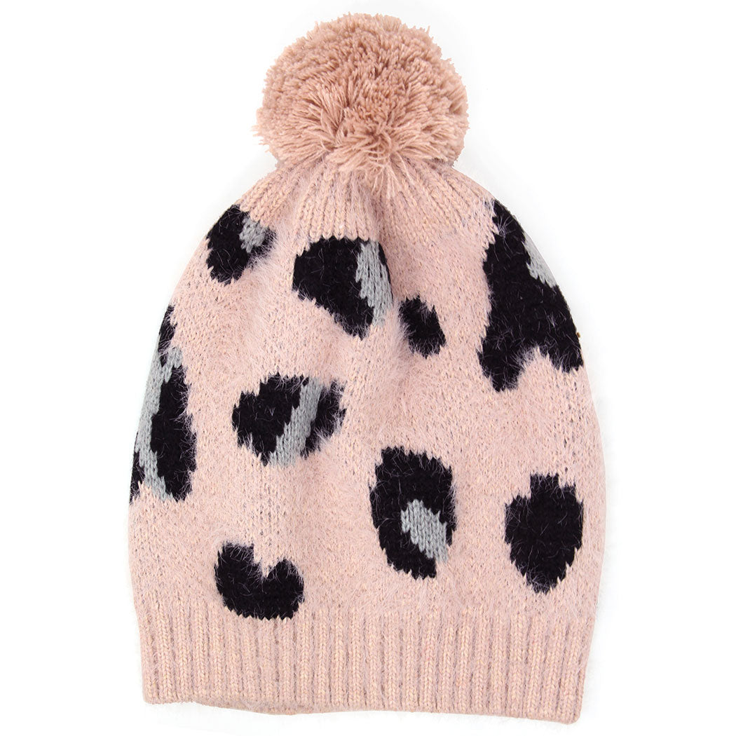 Soft Fuzzy Leopard Print Beanie Hat - Fashion CITY