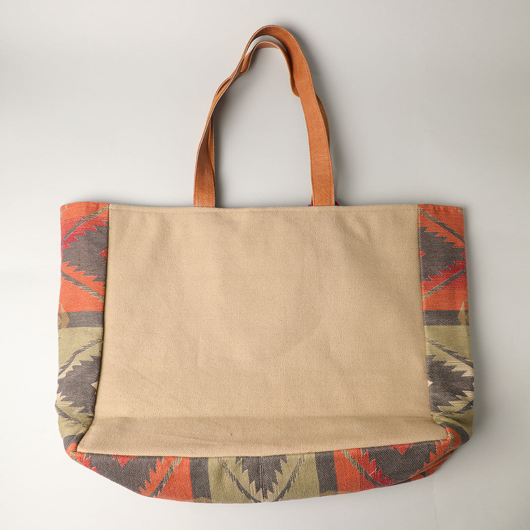 Woven Tote with Yellow Detail and Zip Top - Fashion CITY