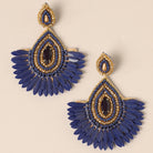 Royal Blue Beaded Floral Earrings - Fashion CITY