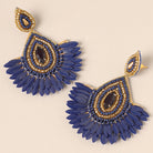 Royal Blue Beaded Floral Earrings - Fashion CITY