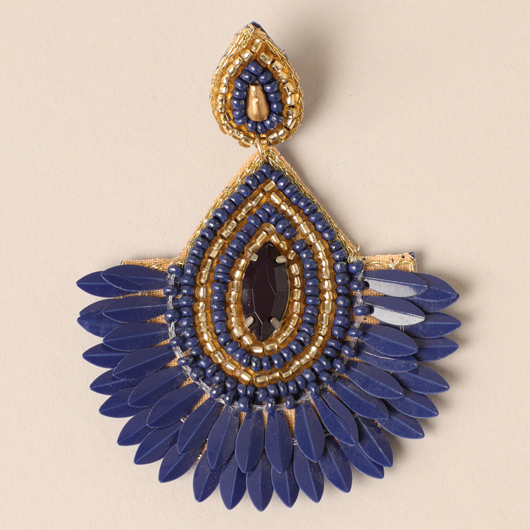 Royal Blue Beaded Floral Earrings - Fashion CITY