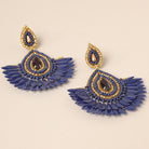 Royal Blue Beaded Floral Earrings - Fashion CITY