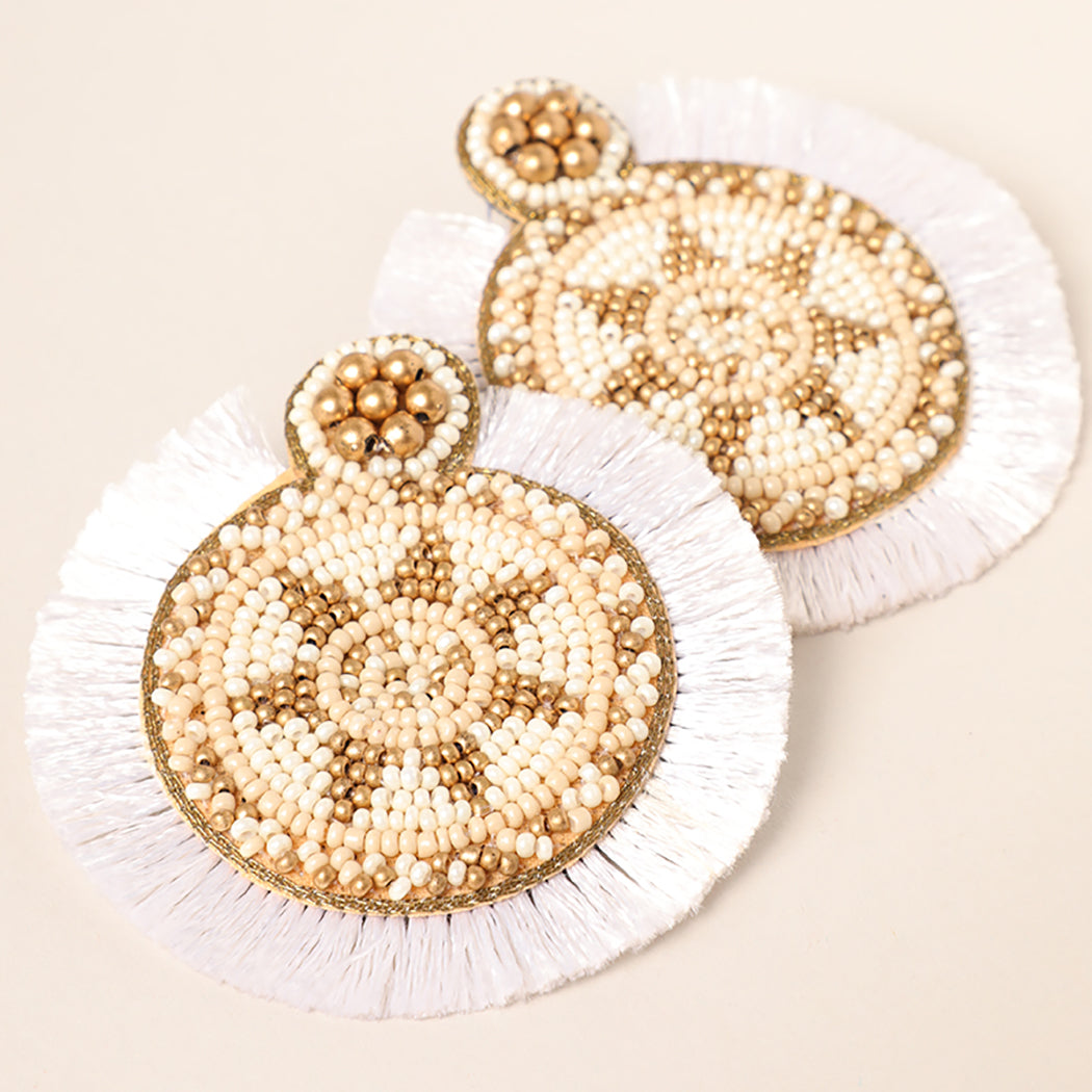 Beaded Fan Drop Earrings in Ivory - Fashion CITY