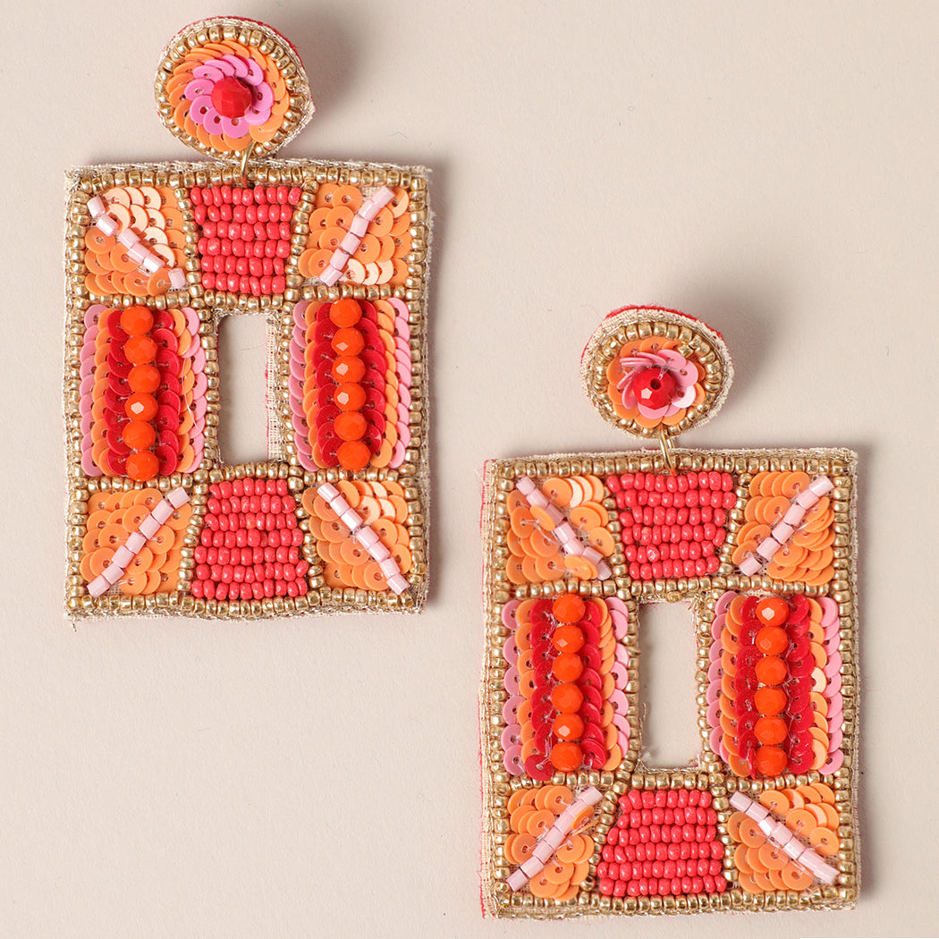 Rectangular Beaded Dangle Earrings - Fashion CITY