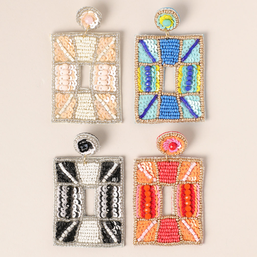 Rectangular Beaded Dangle Earrings - Fashion CITY