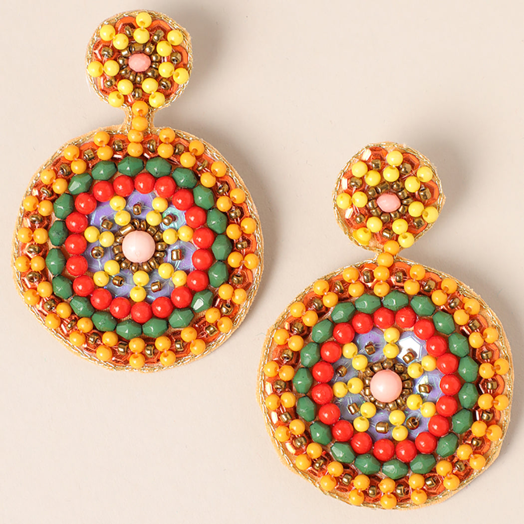 Statement Round Colorful Long Drop Earrings - Fashion CITY