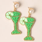 Green Cocktail Martini Beaded Pearl Earrings - Fashion CITY