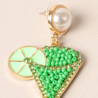 Green Cocktail Martini Beaded Pearl Earrings - Fashion CITY