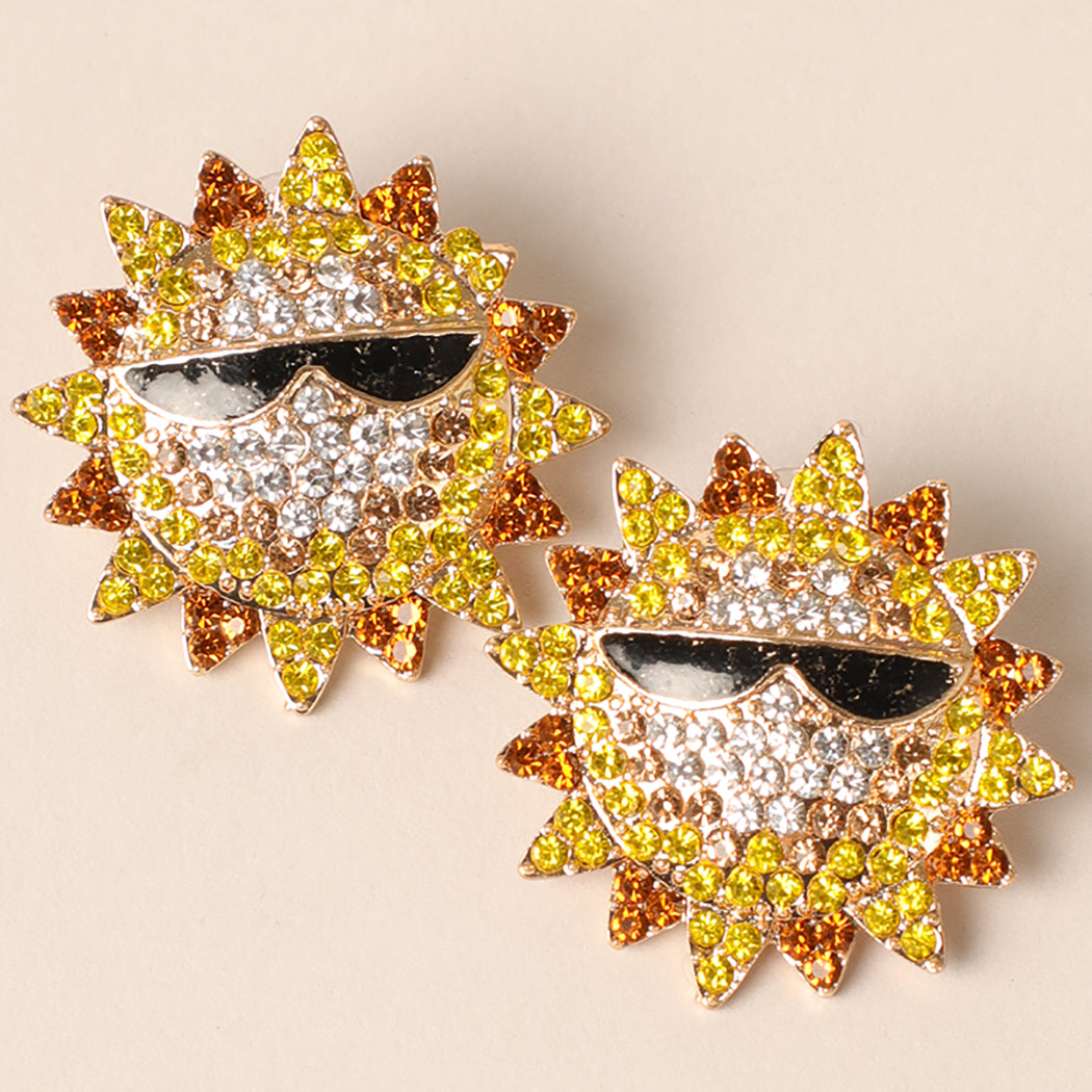 Gold Rhinestone Sun Earrings - Fashion CITY