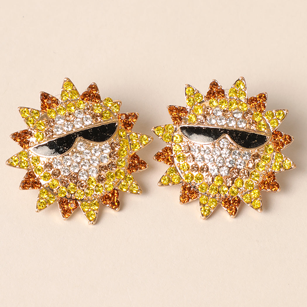 Gold Rhinestone Sun Earrings - Fashion CITY