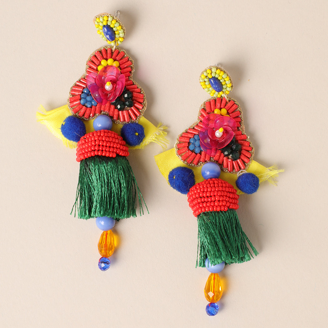 Multicolor Floral Bohemian Fringe Tassel Earrings - Fashion CITY