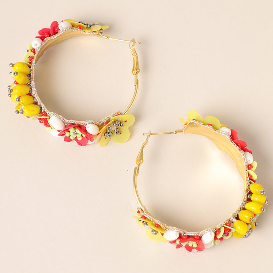 Flower Cluster Hoop Earrings - Fashion CITY