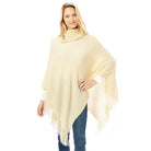 Knitted Fold-Over Button Collar Poncho - Fashion CITY