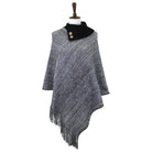 Knitted Fold-Over Button Collar Poncho - Fashion CITY