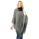 Knitted Fold-Over Button Collar Poncho - Fashion CITY