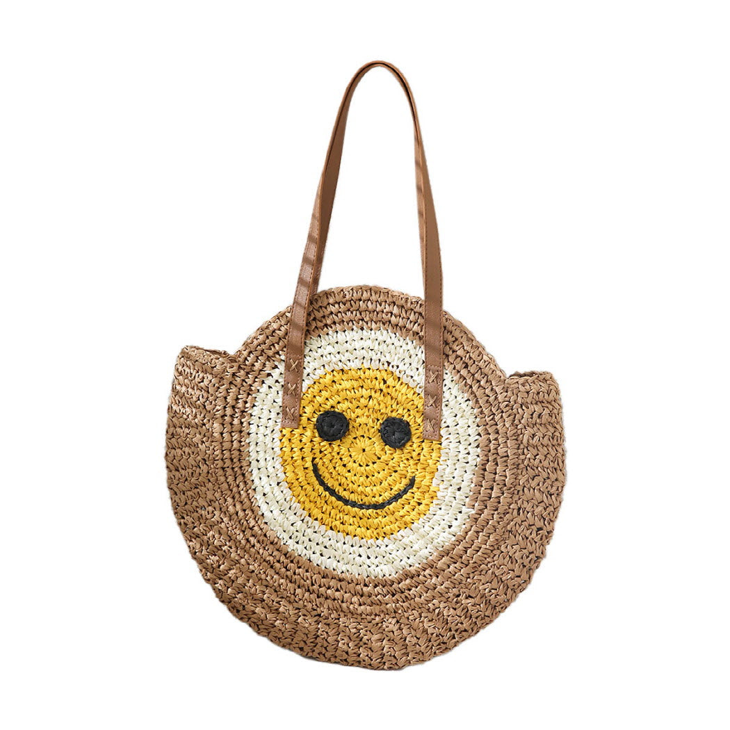 Happy Face Circle Straw Tote Bag – Fashion CITY