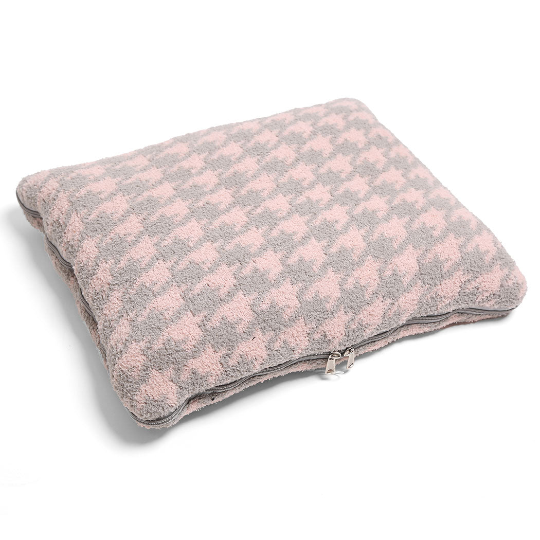 2 In 1 Houndstooth Print Throw Blanket & Pillow - Fashion CITY