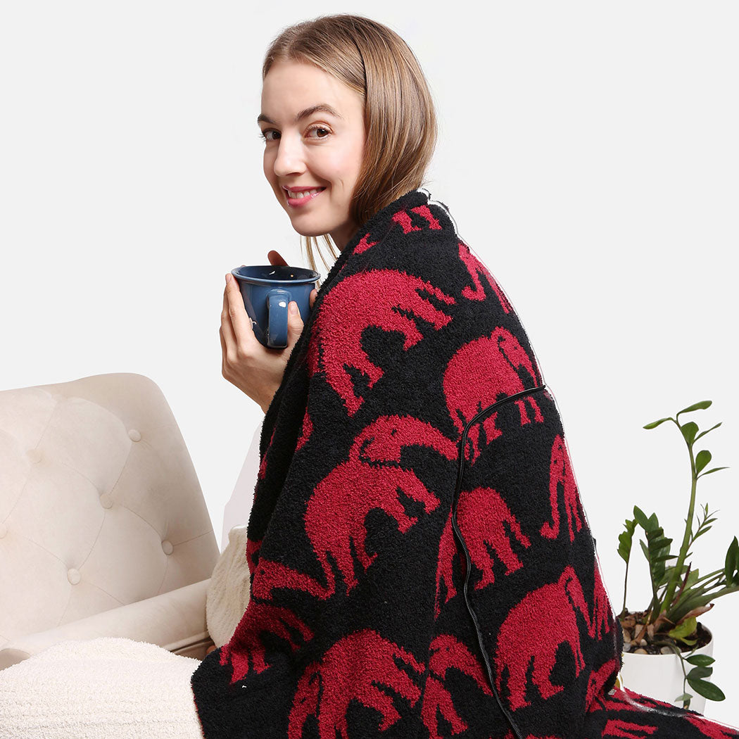 2 In 1 Elephant Print Throw Blanket & Pillow - Fashion CITY