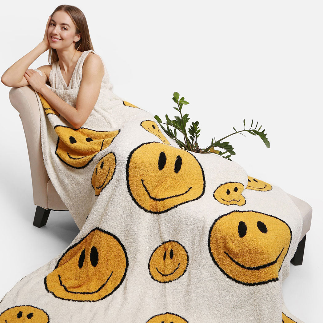 Happy Face Pattern Luxury Soft Throw Blanket - Fashion CITY