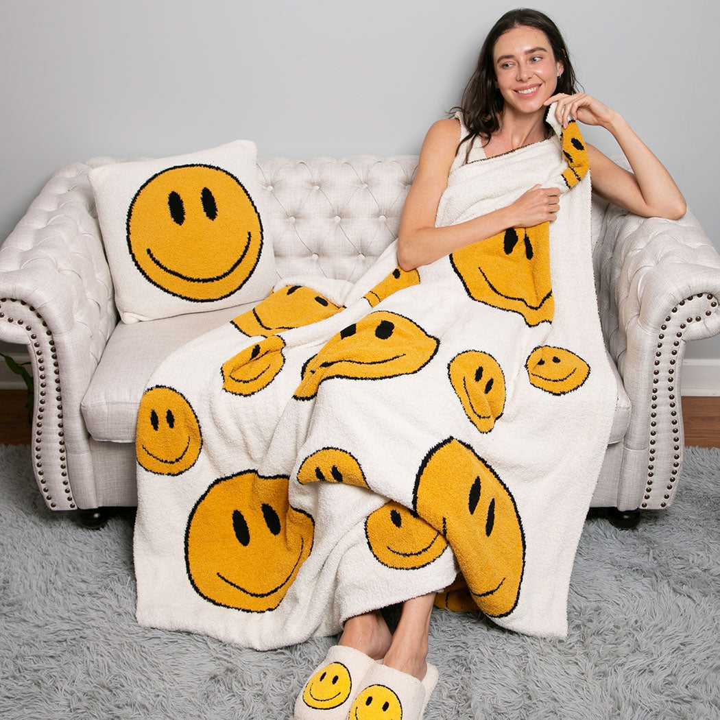 Happy Face Pattern Luxury Soft Throw Blanket - Fashion CITY