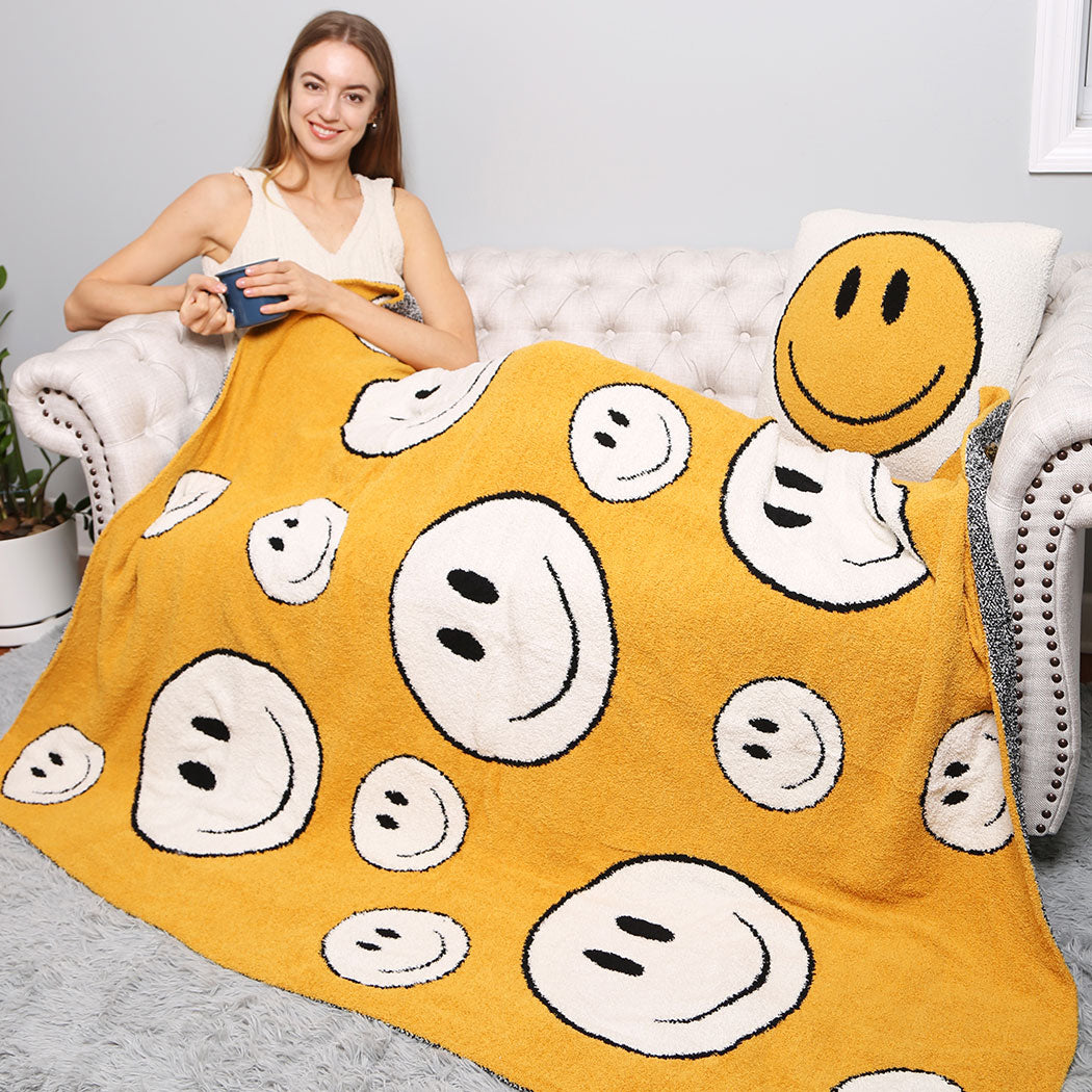 Happy Face Pattern Luxury Soft Throw Blanket - Fashion CITY