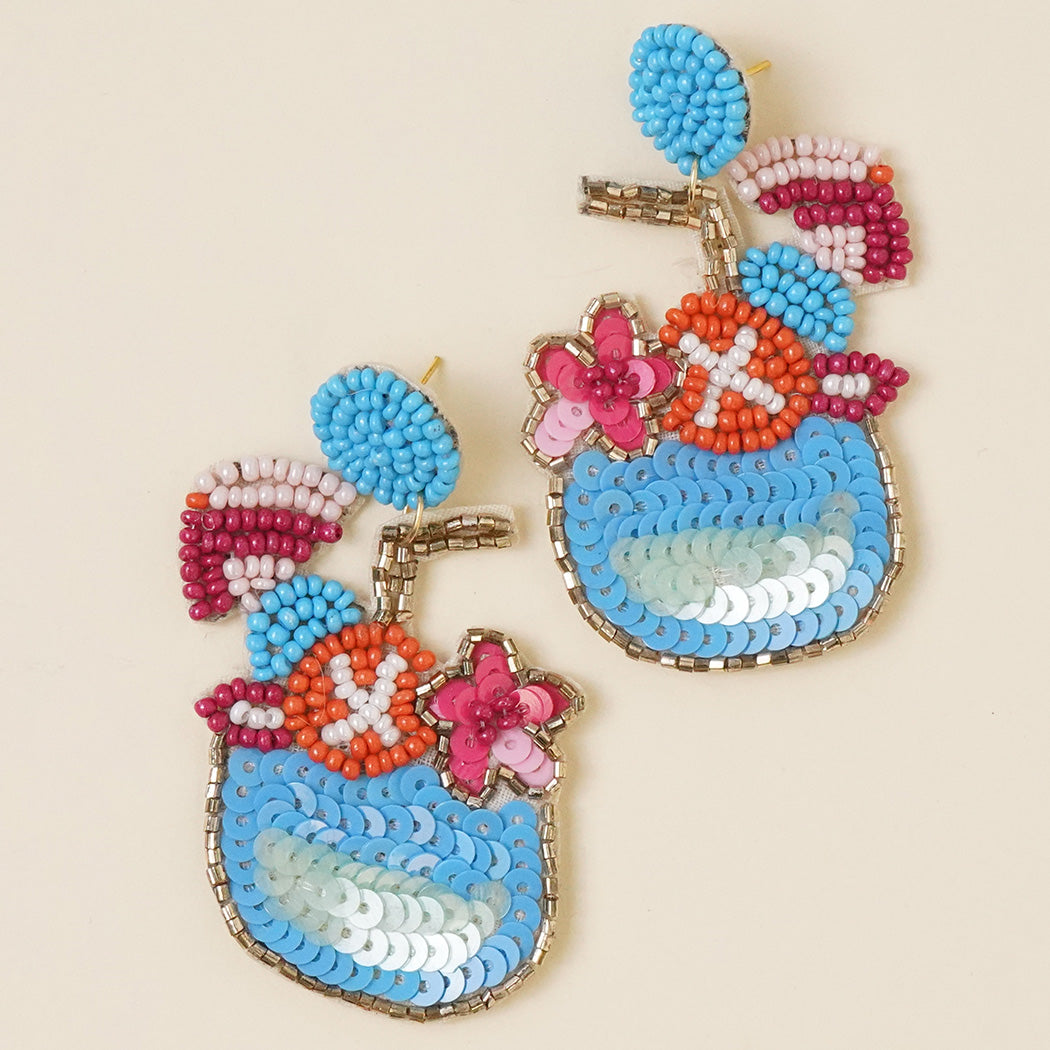 Sip Of The Day Blue Multi Beaded Earrings - Fashion CITY