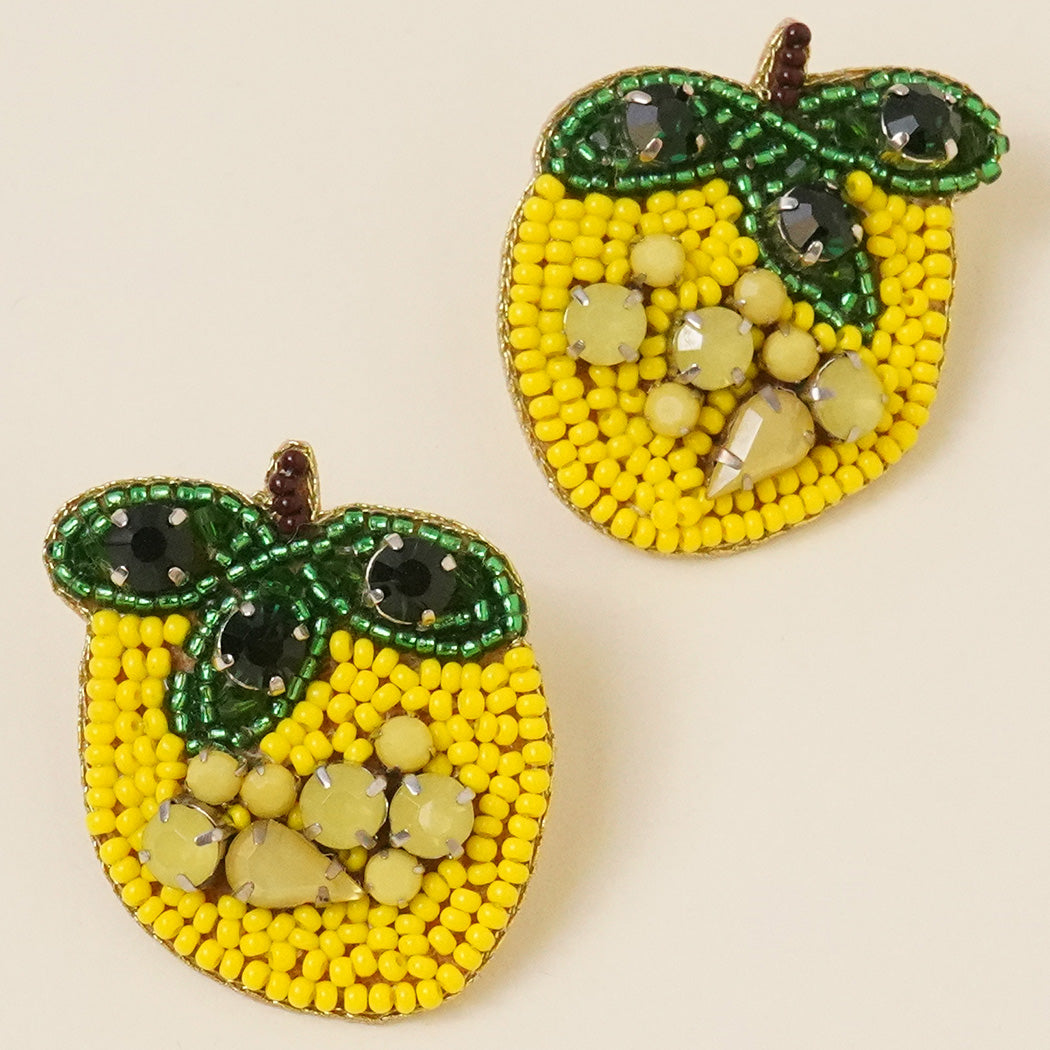 Beaded Lemon Citrus Statement Earrings - Fashion CITY