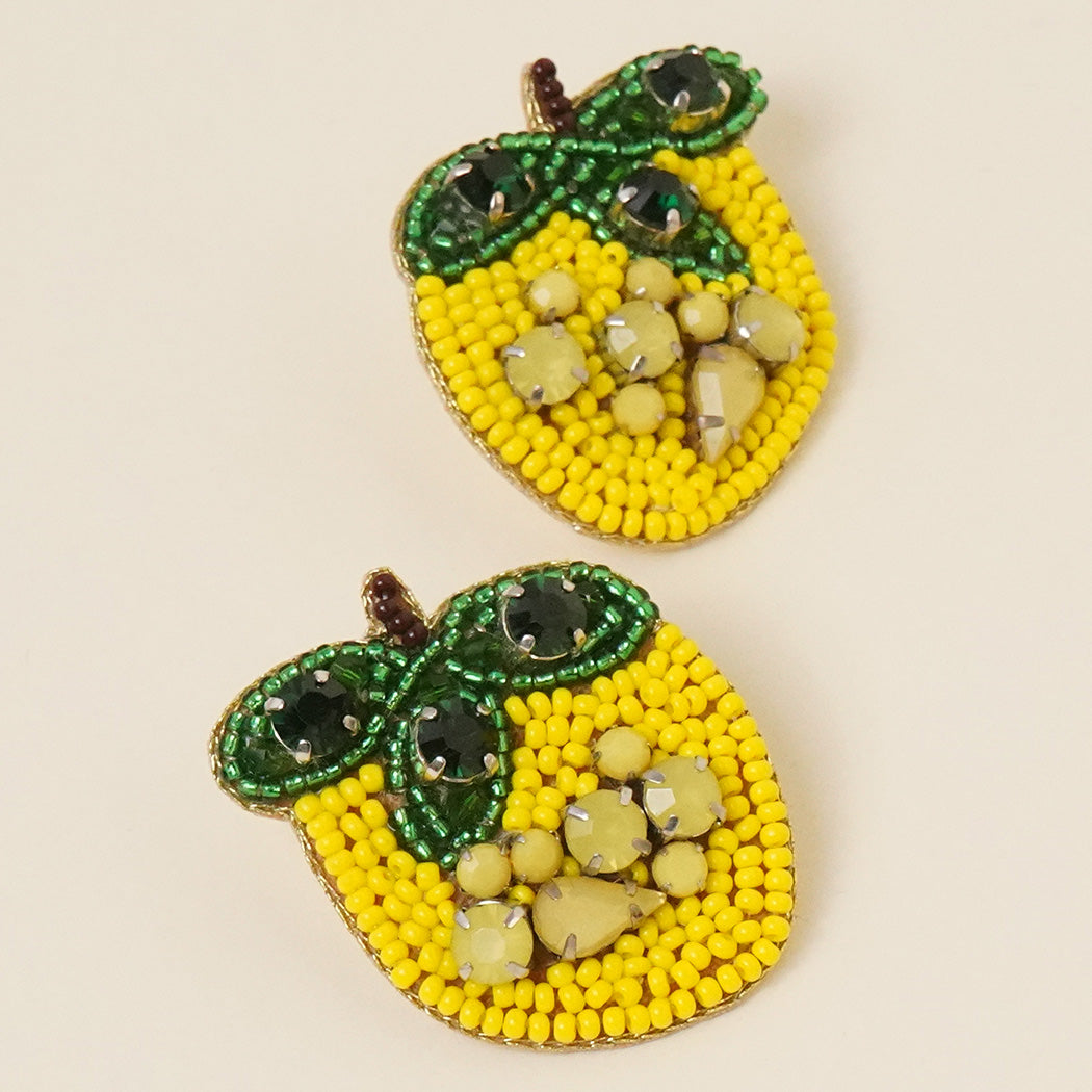 Beaded Lemon Citrus Statement Earrings - Fashion CITY