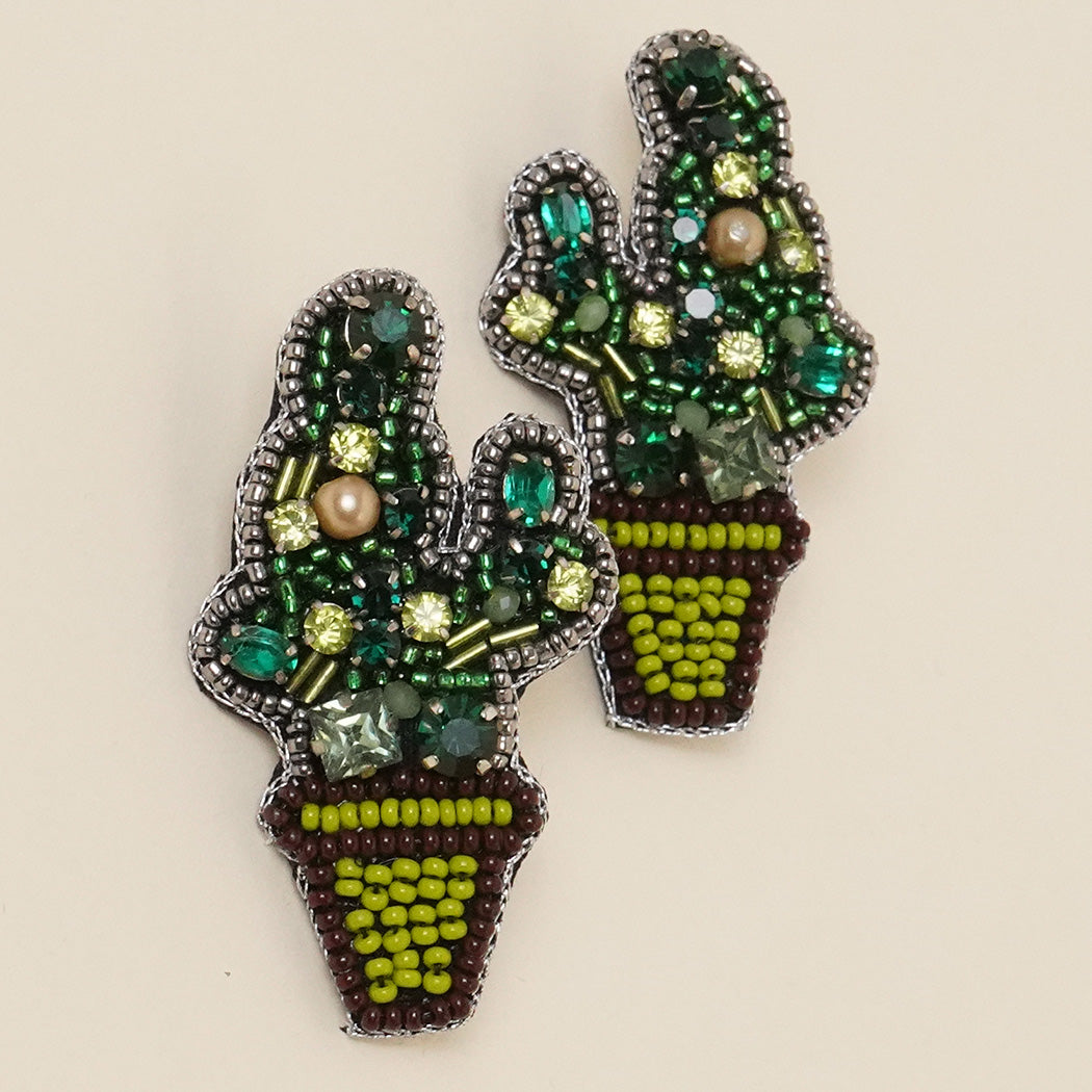 Rhinestone Cactus Design Stud Earrings - Fashion CITY