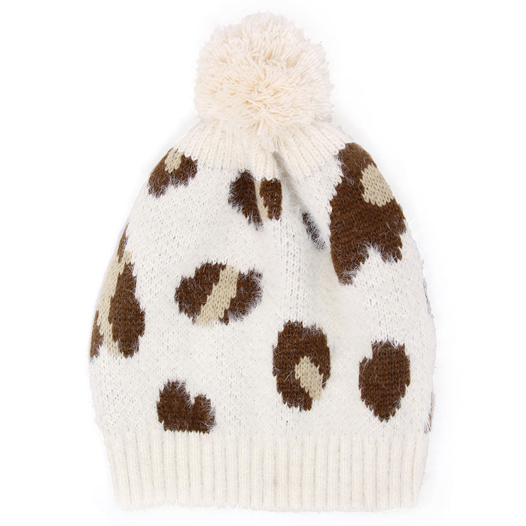 Soft Fuzzy Leopard Print Beanie Hat - Fashion CITY